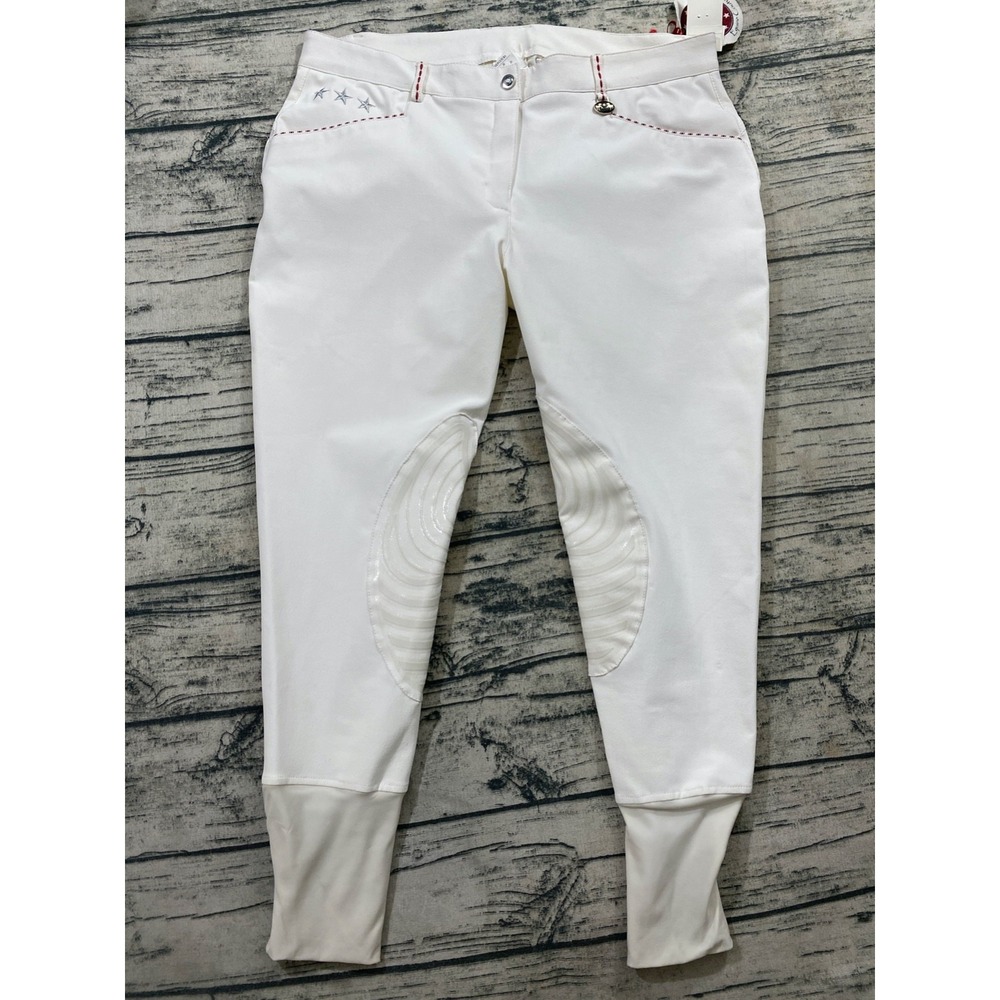 Equine Couture Womens 34 Equestrian Riding Pants Breeches Knee Patch White